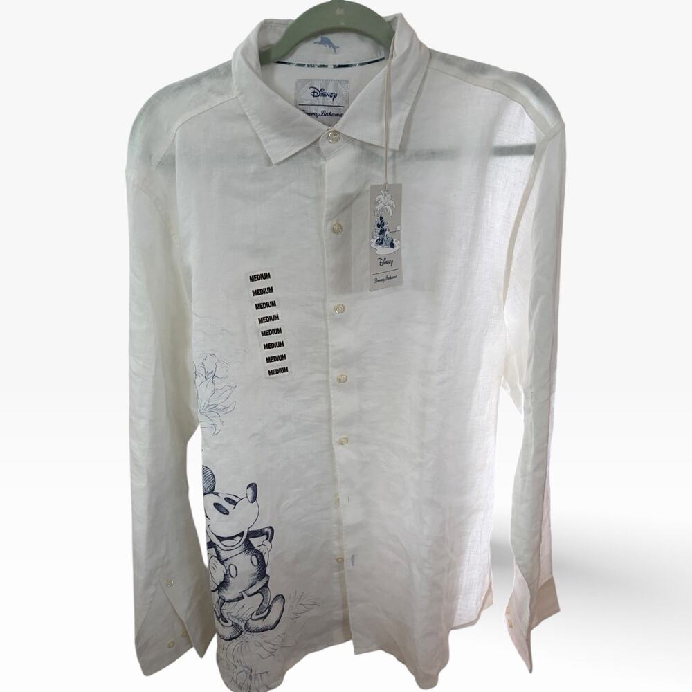Tommy Bahama Disney Sketched Mickey Linen Hawaiian Shirt Mens Size M